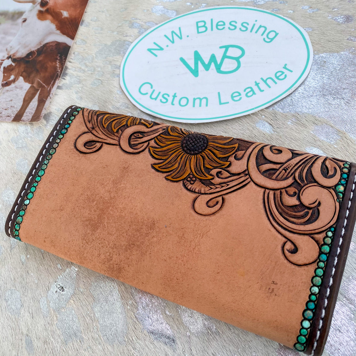 Sunflower Tooled Leather Women's Wallet – Blessing Custom Leather