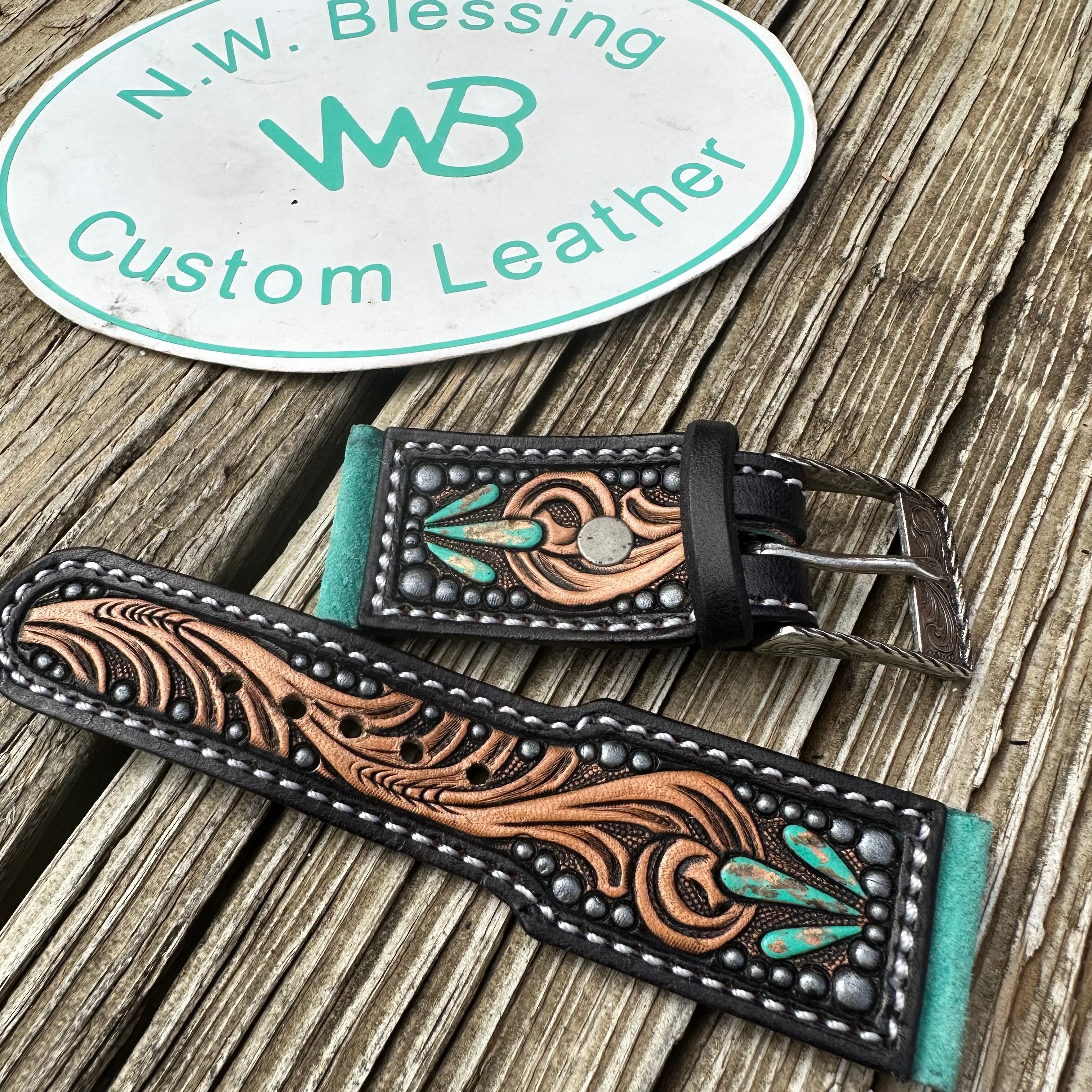Tooled Leather Apple Watch Band #30