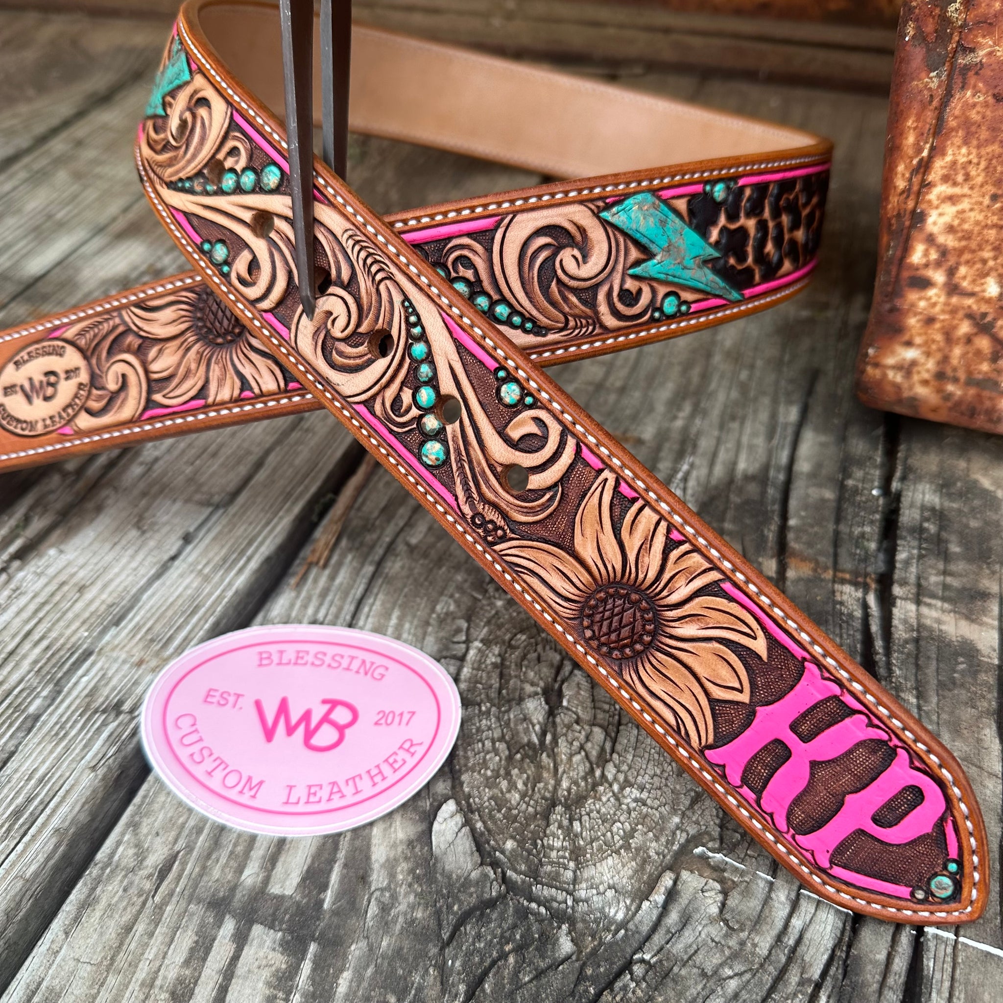 Handmade tooled belt Handmade Custom Tooled & Stamped Belt - F.D. Leatherworks main image 2
