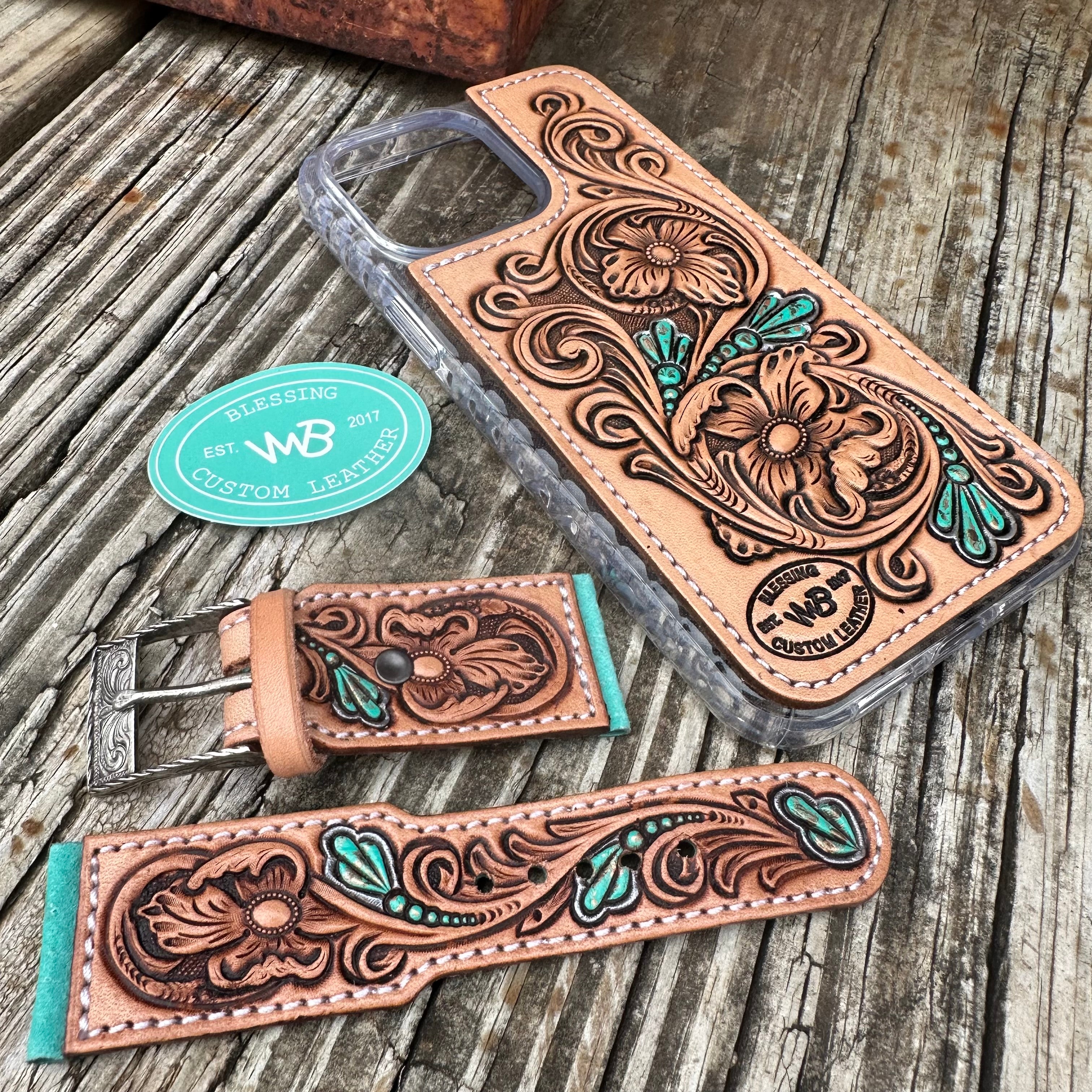 Tooled Leather Phone Case – Blessing Custom Leather Tooled Leather Phone Case – Blessing Custom Leather