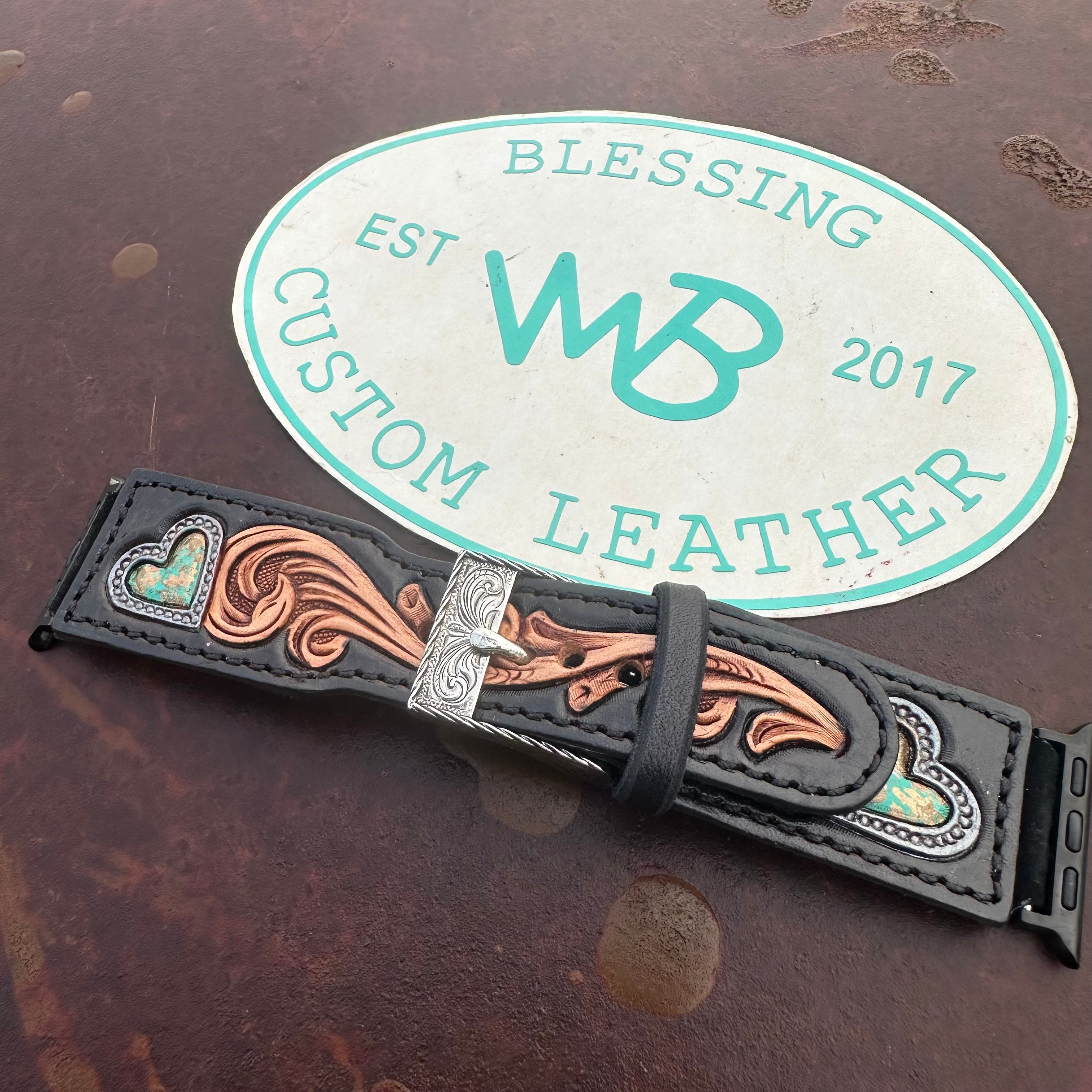 Tooled Leather Watch Band (Black)