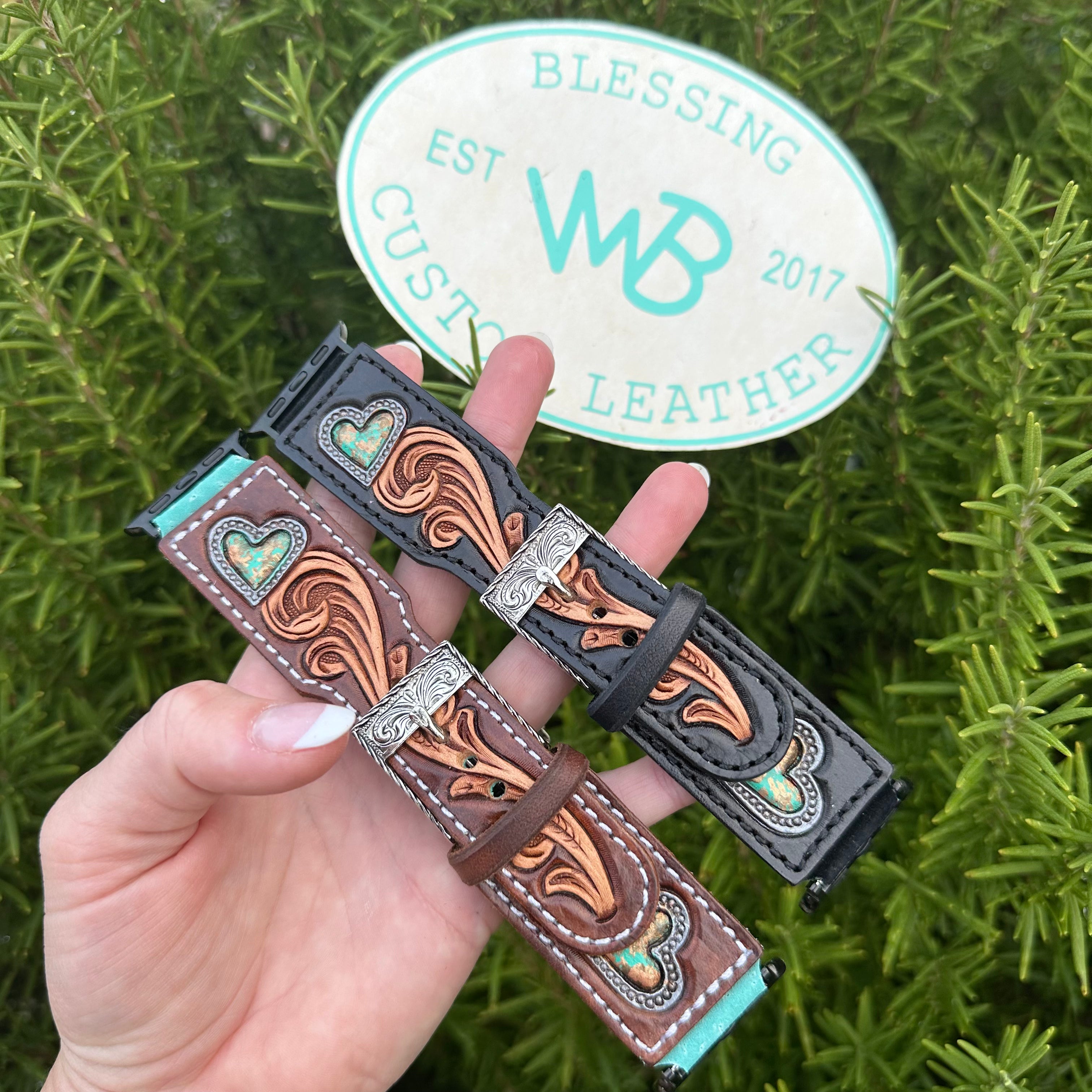 Tooled Leather Watch Band (Black)