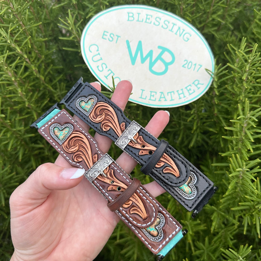 Tooled Leather Watch Band (Black)