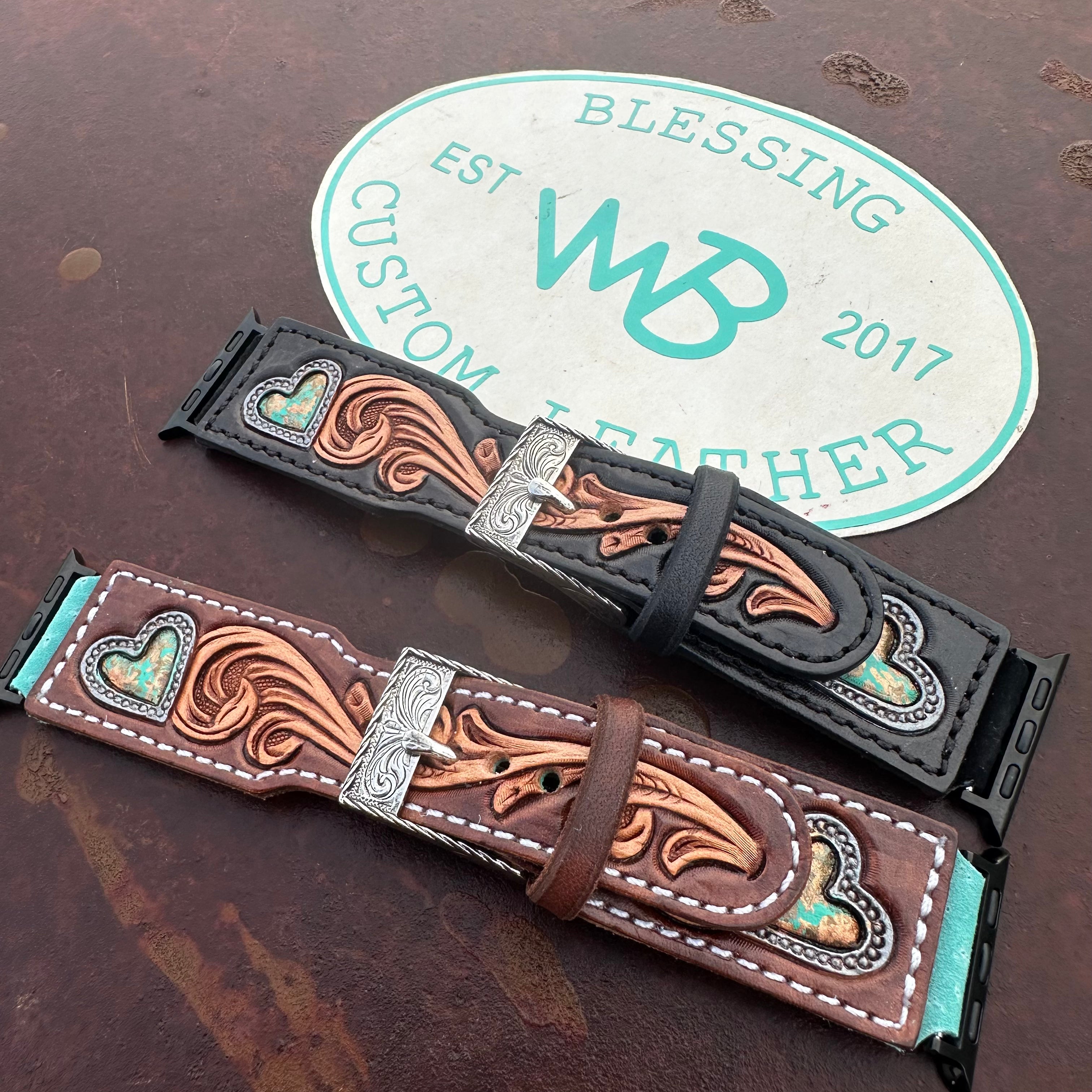 Tooled Leather Watch Band (Black)