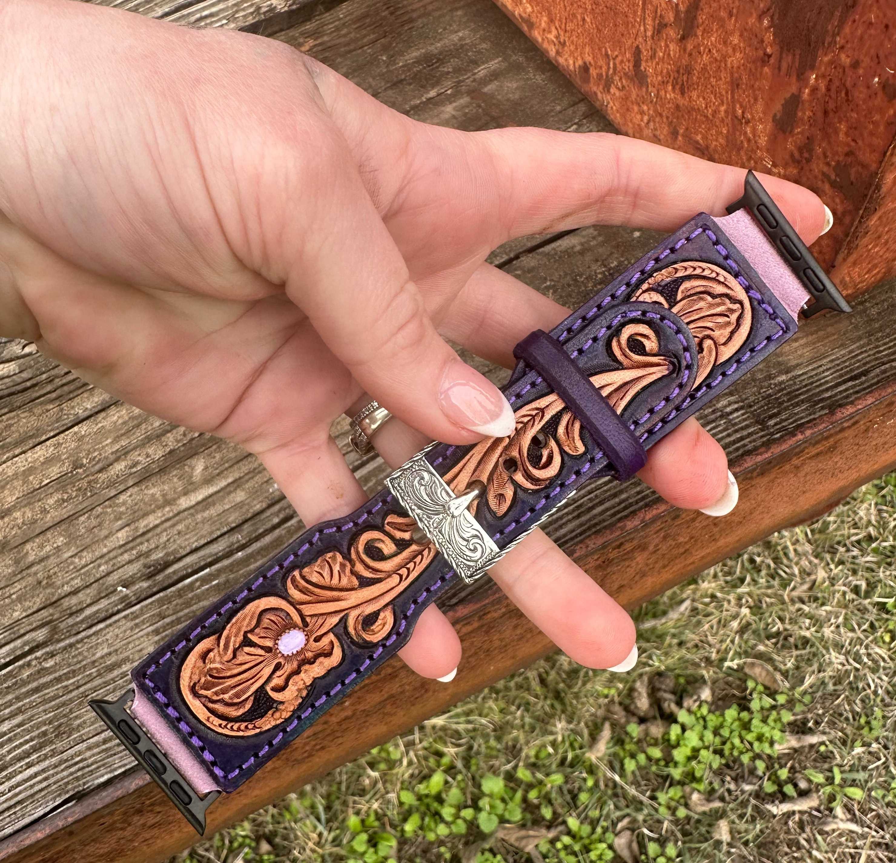 Tooled Leather Watch Band
