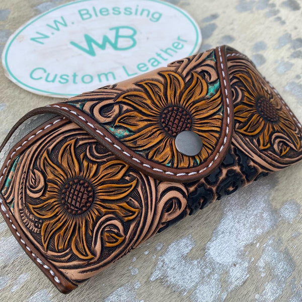 Hand tooled leather hot Custom sunglasses case