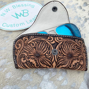 Nuetral Floral Tooled Leather Sunglasses case