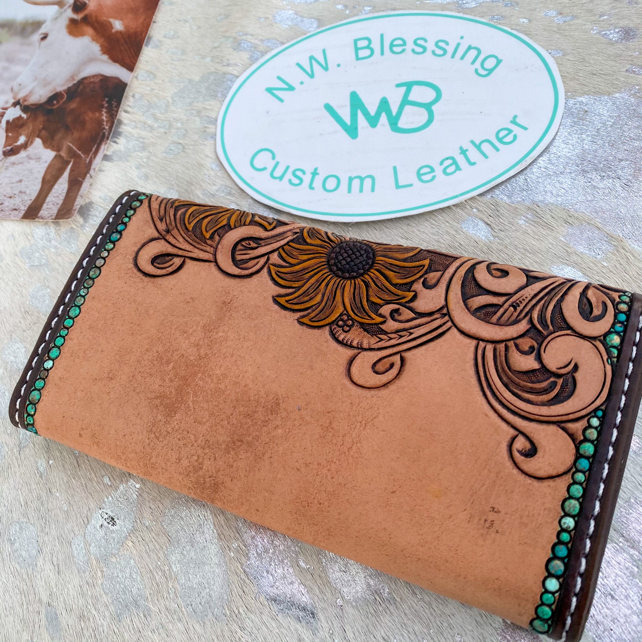 Sunflower Tooled Leather Women's Wallet