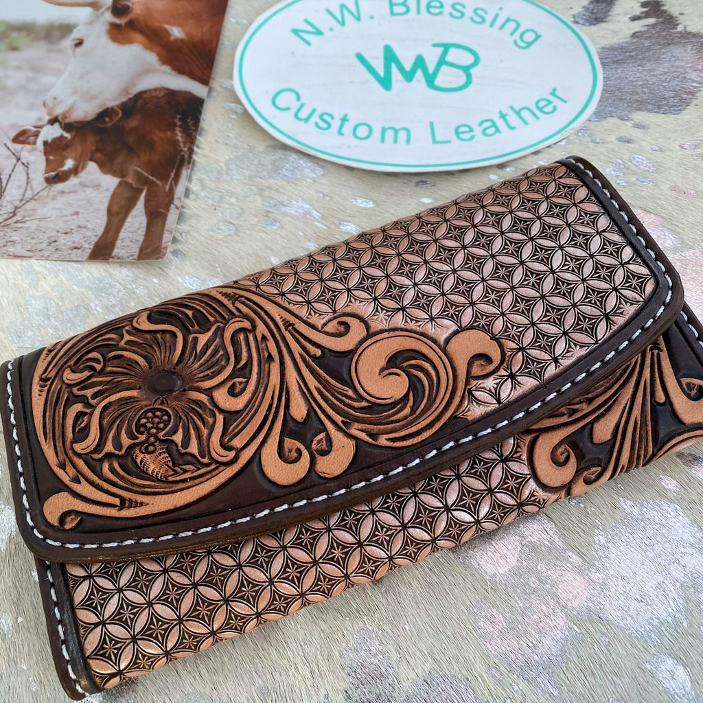 Traditional Floral Tooled Leather Women's Wallet