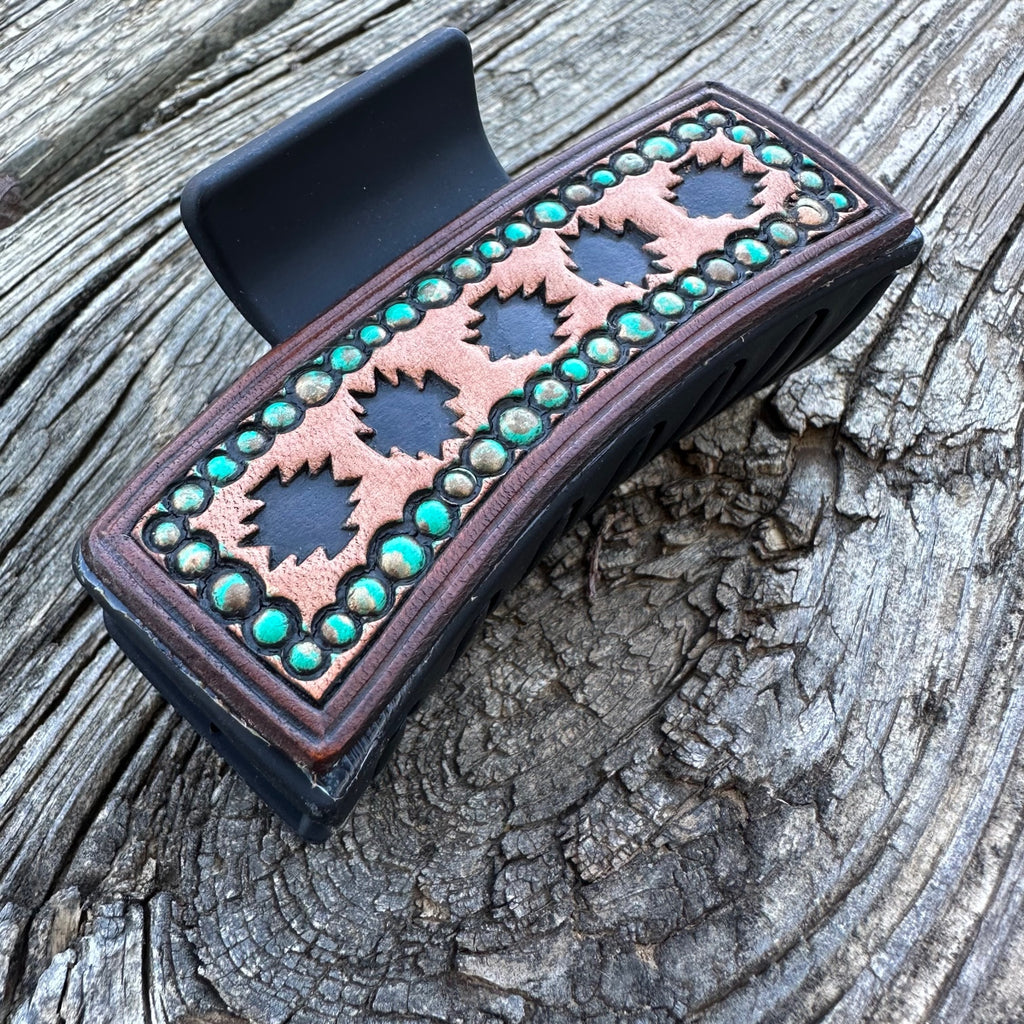Tooled Leather Hair Clip #10