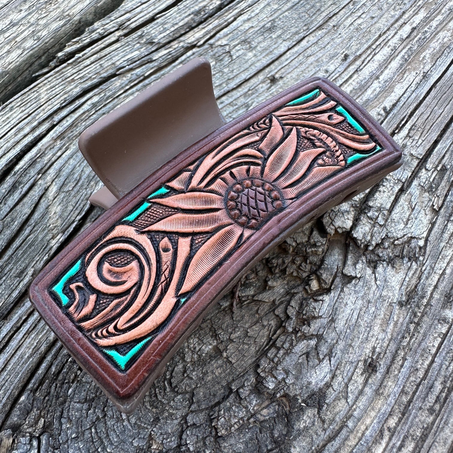 Tooled Leather Hair Clip #11