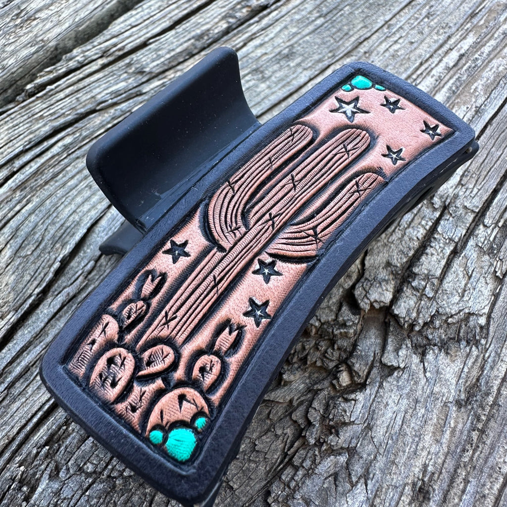 Tooled Leather Hair Clip #3