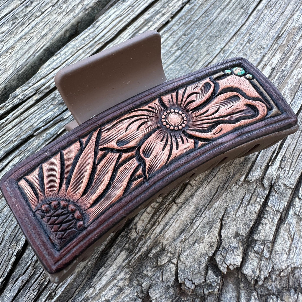 Tooled Leather Hair Clip #13