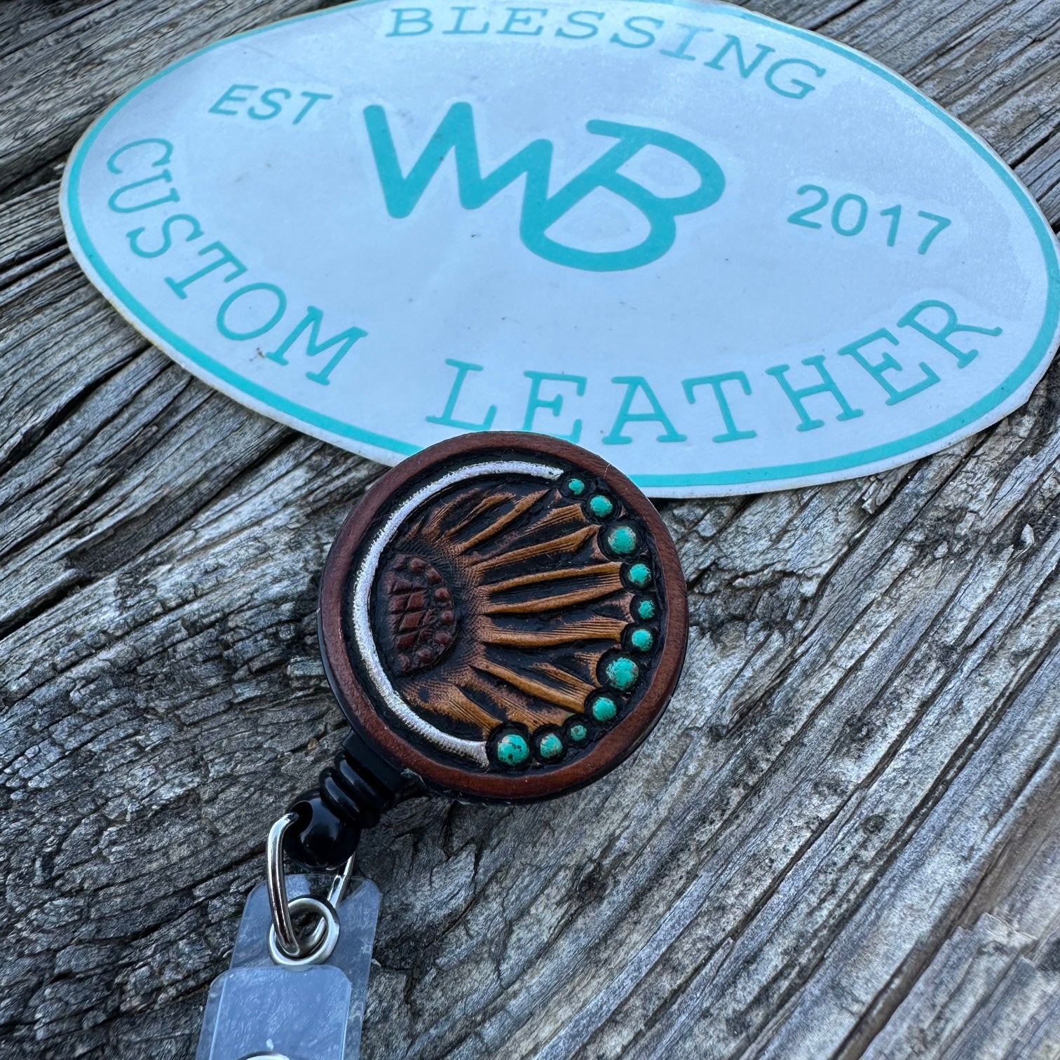Tooled Leather Badge Reel
