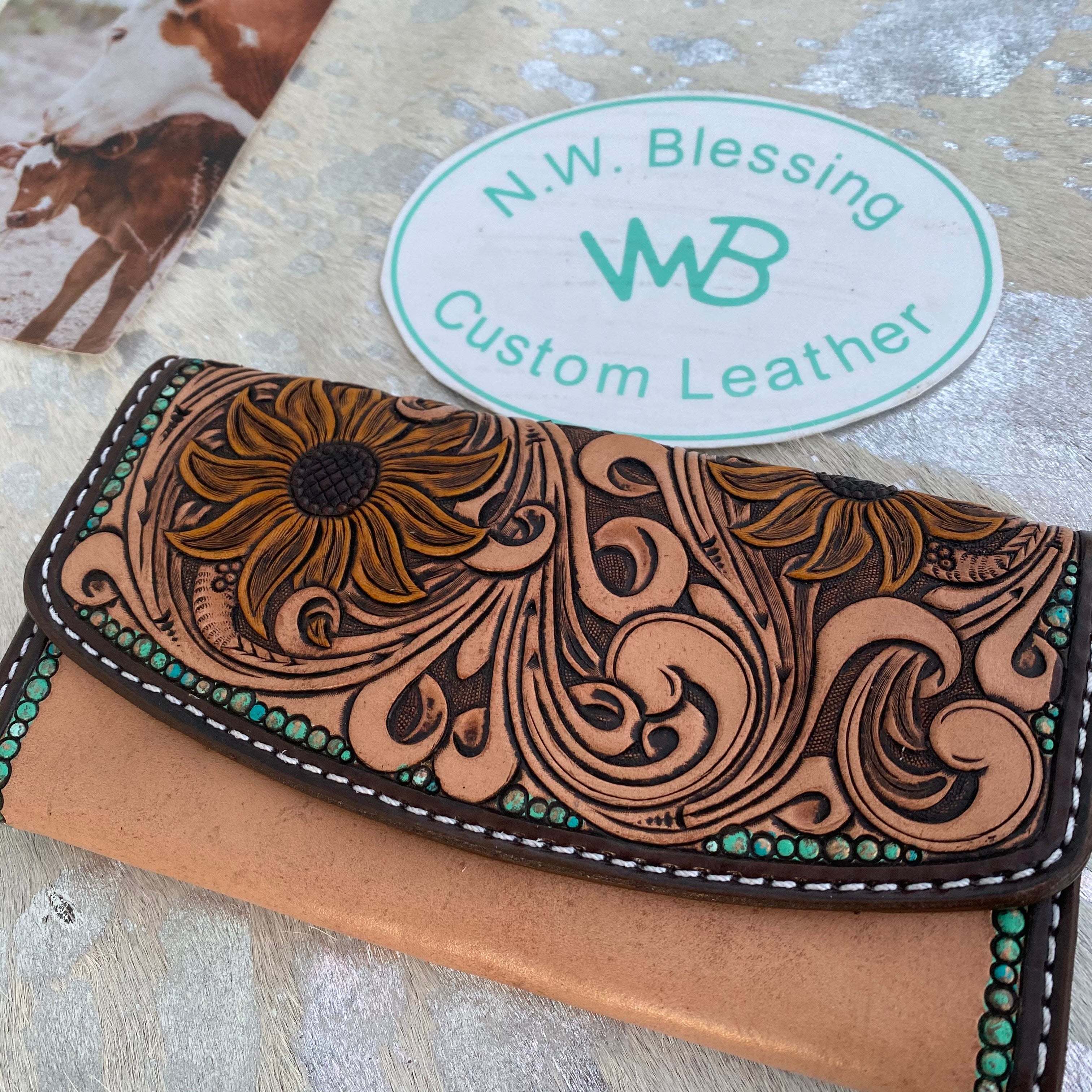 Sunflower Wallet Small Bifold Real Leather Handmade Women Wallet Bi-fold  Wallet RFID Blocking Genuine Leather Travel Purse Wristlet Card Holder