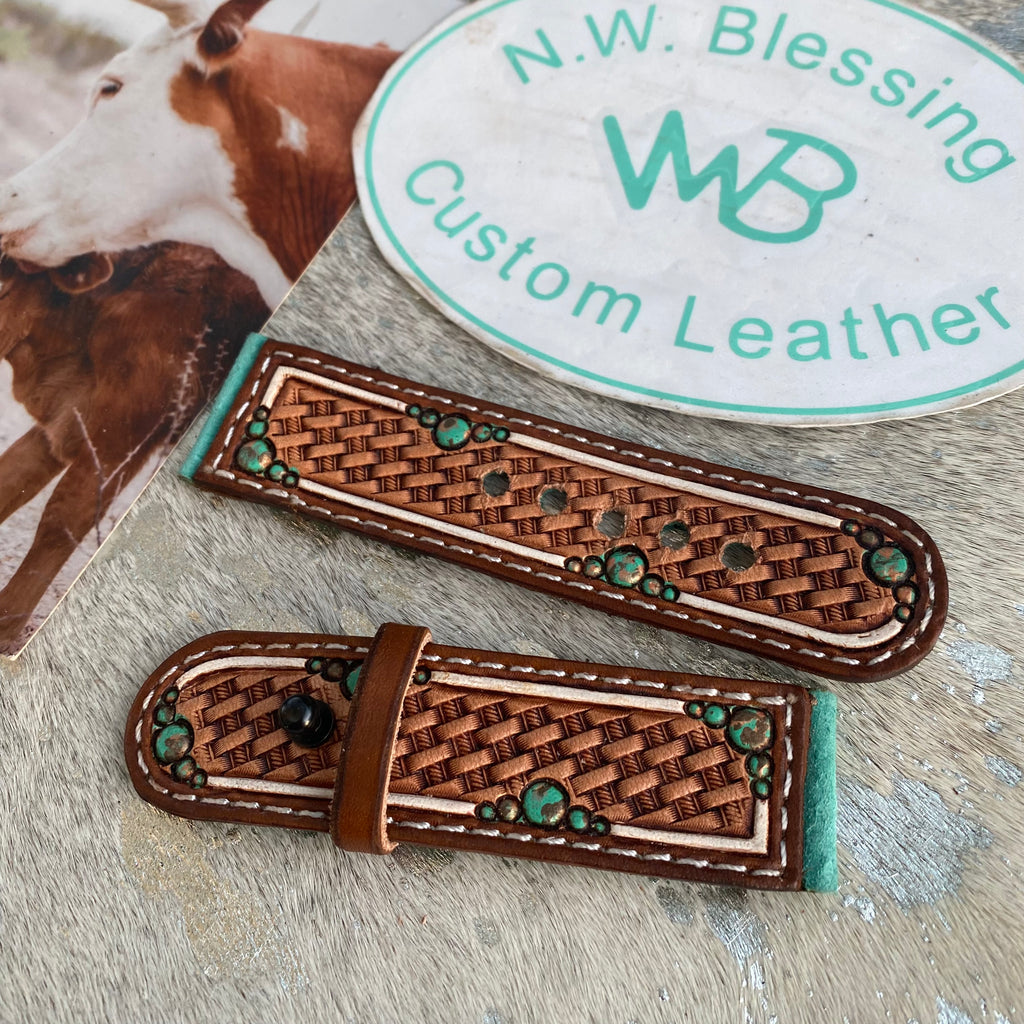 Tooled Leather Apple Watch Band #7