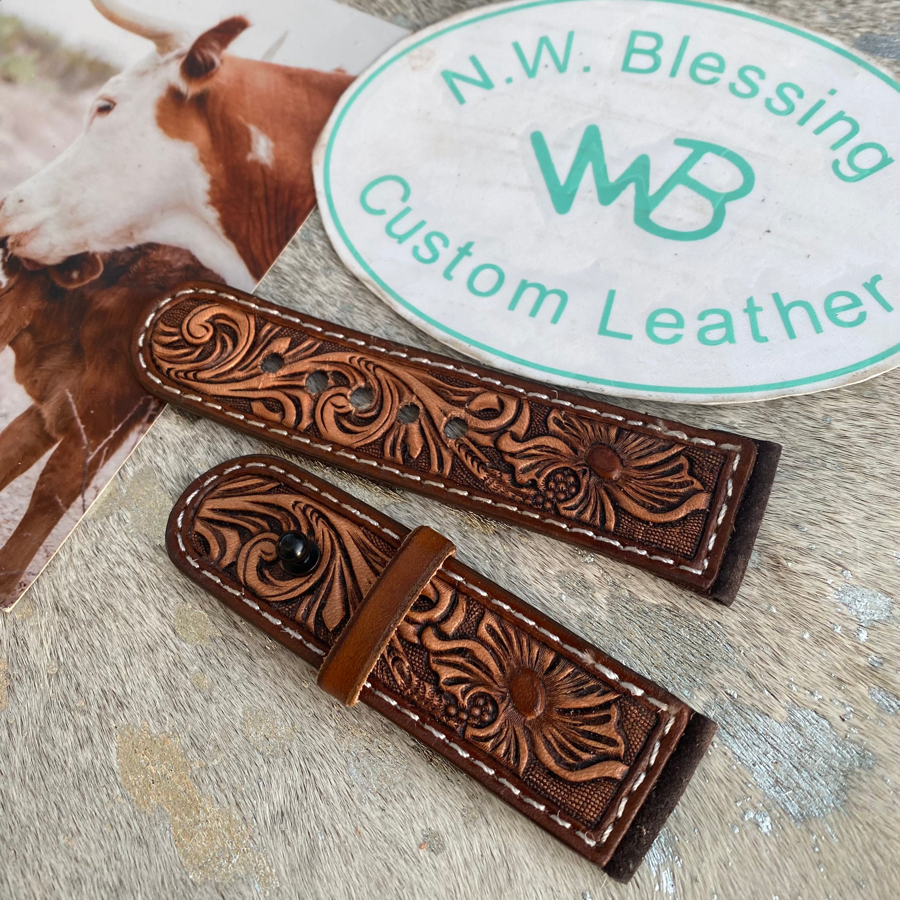 Tooled Leather Apple Watch Band #3