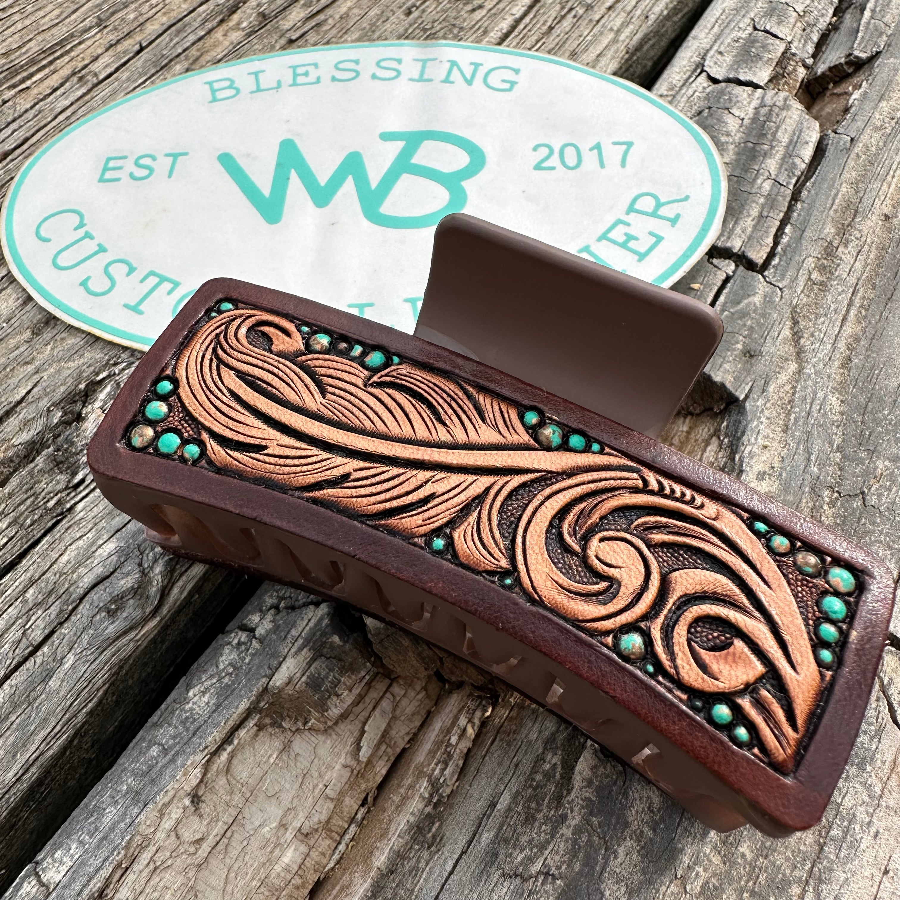 Tooled Leather Hair Clip #54