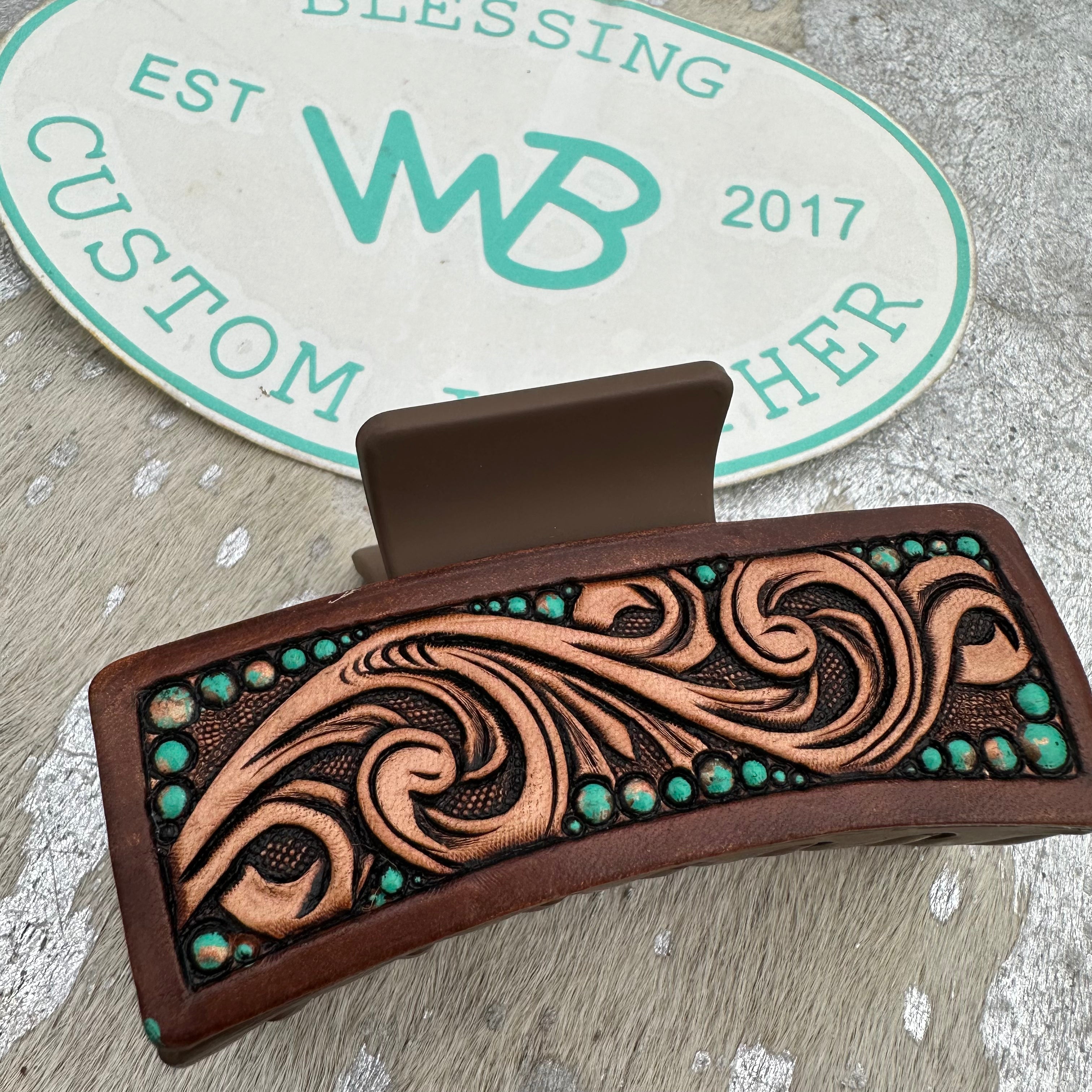 Tooled Leather Hair Clip #32