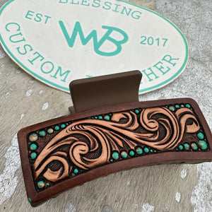 Tooled Leather Hair Clip #32